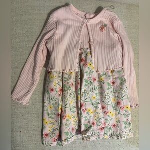 Little Me Soft Pink Ribbed Cardigan And Dress